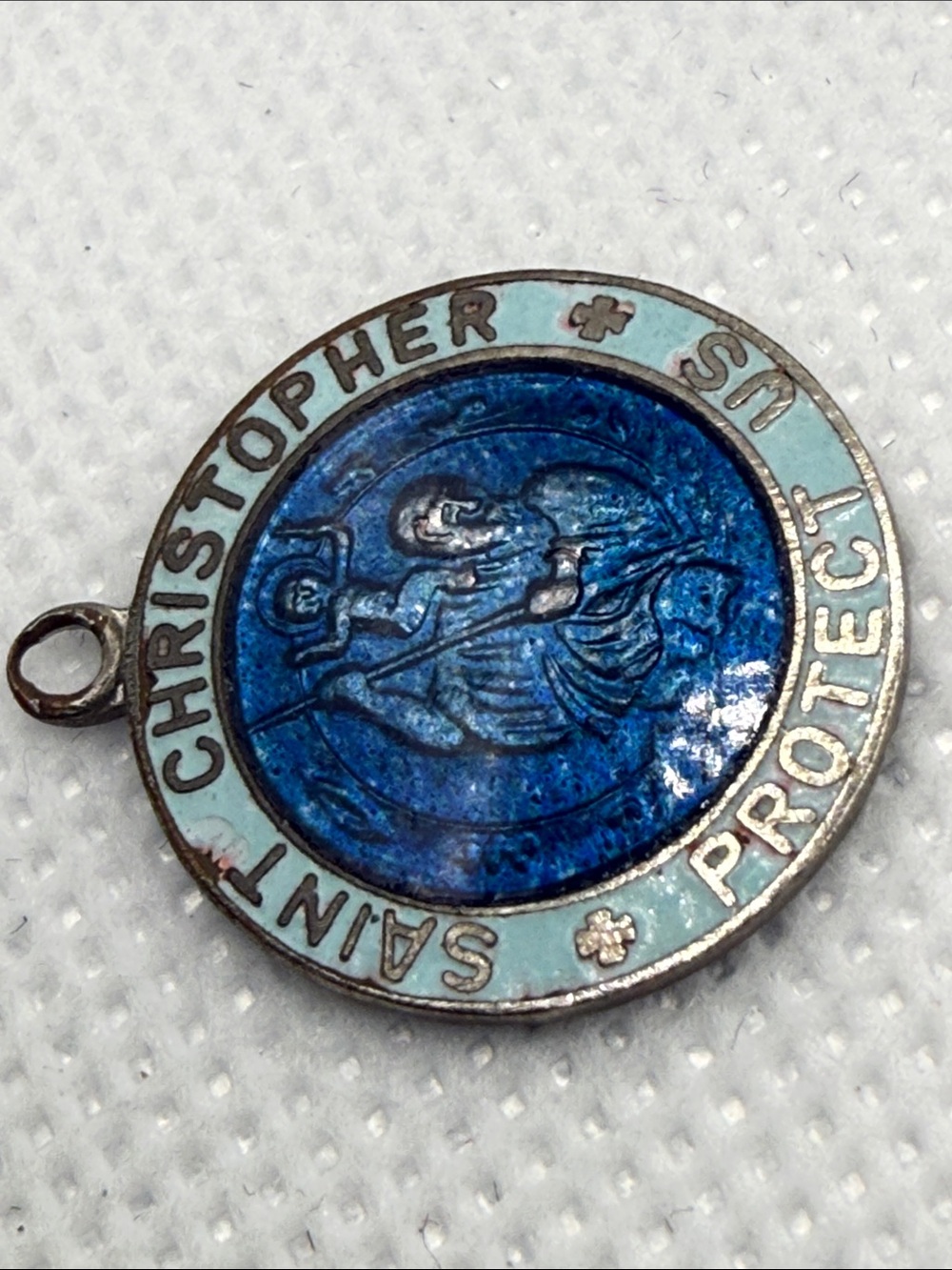 Rare 1960’s Japan Saint Christopher Enamel Medal Pendant Blue White charm - Picture 10 of 10